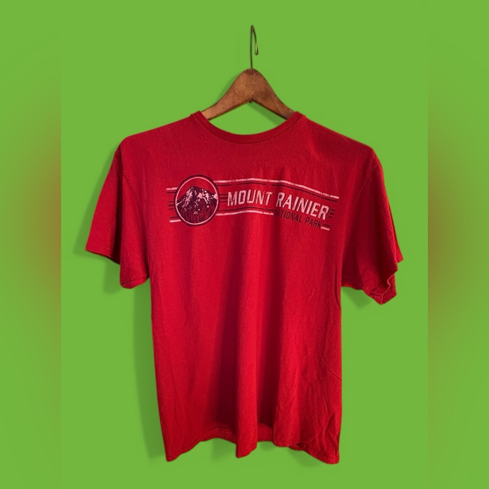 Vintage Mount Rainier Washington State Tee Shirt L Red Cotton Preowned Volcano